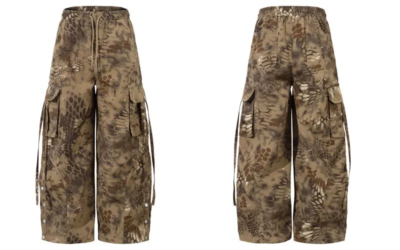 Vintage Cargo Pants Streetwear Military Tactical Pockets Jogger Pants Hip Hop Casual Loose Fit Elastic Waist High Waist Trousers