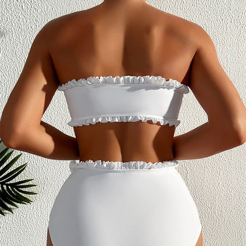 Load image into Gallery viewer, Ruffled Bandeau Bikini Set 2024 Push Up Swimwear Women Strapless Brazilian Swimsuit High Waist Bathing Suit for Women
