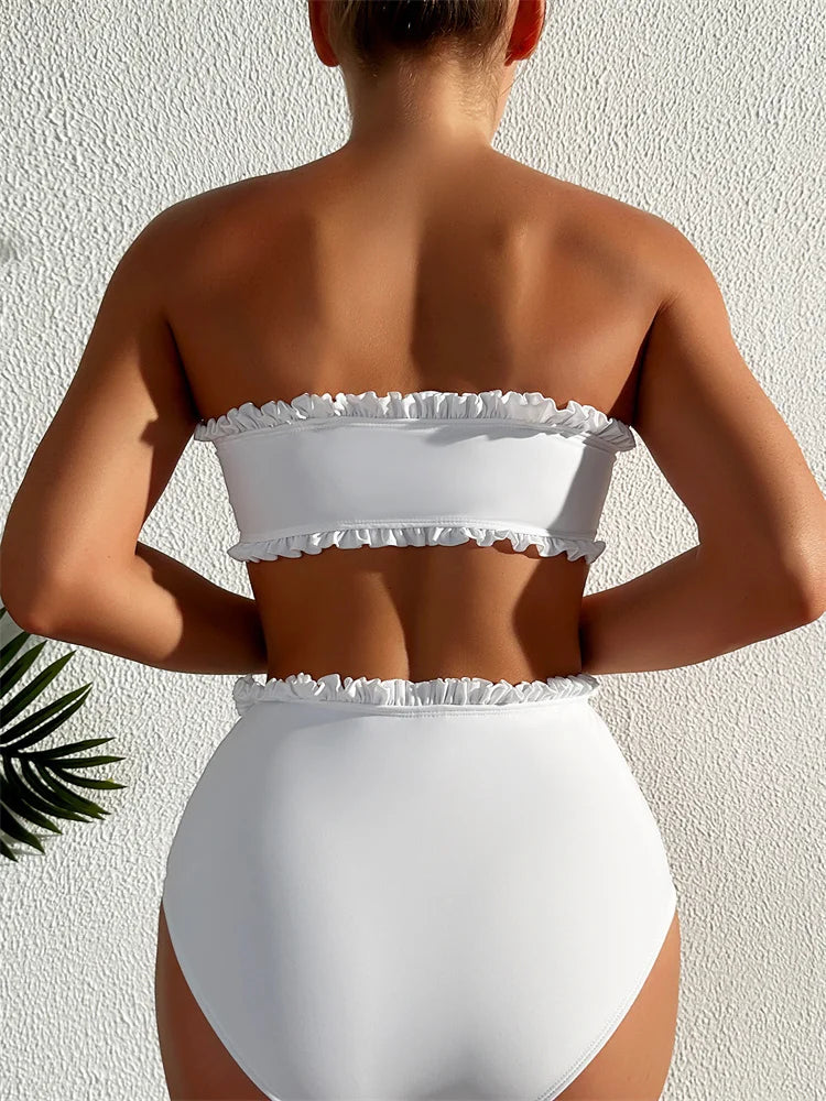 Ruffled Bandeau Bikini Set 2024 Push Up Swimwear Women Strapless Brazilian Swimsuit High Waist Bathing Suit for Women