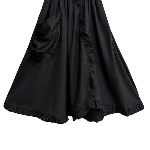 Load image into Gallery viewer, High Elastic Waist Black Ruffles Irregular Pocket A-line Half-body Skirt Women Fashion Tide New Spring Autumn 2025 1DH8737

