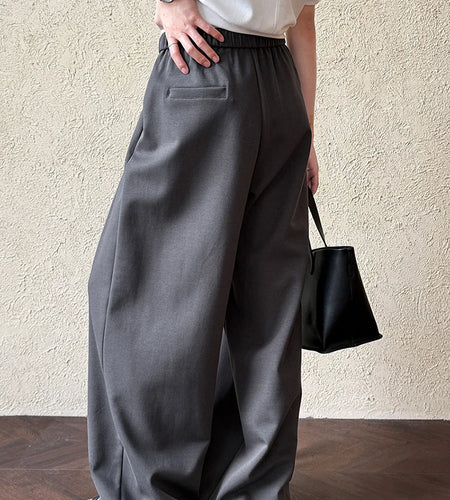 High Elastic Waist Gray White Color-block Long Wide Leg Pants New Trousers Women Fashion Tide Spring Autumn 2025 1DJ0929