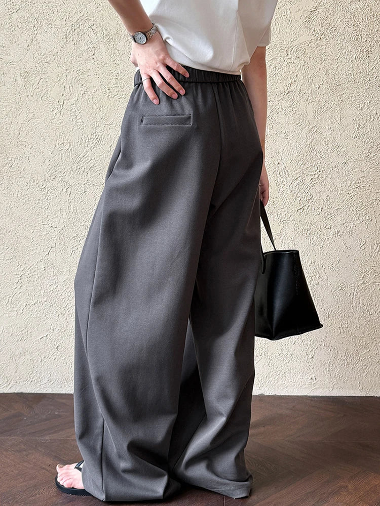 High Elastic Waist Gray White Color-block Long Wide Leg Pants New Trousers Women Fashion Tide Spring Autumn 2025 1DJ0929