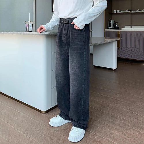 Load image into Gallery viewer, Minimalist Men&#39;s Jeans Droop Straight Washed Mopping Denim Pants Solid Color Wide Leg New Trousers Korean Style 9C6895
