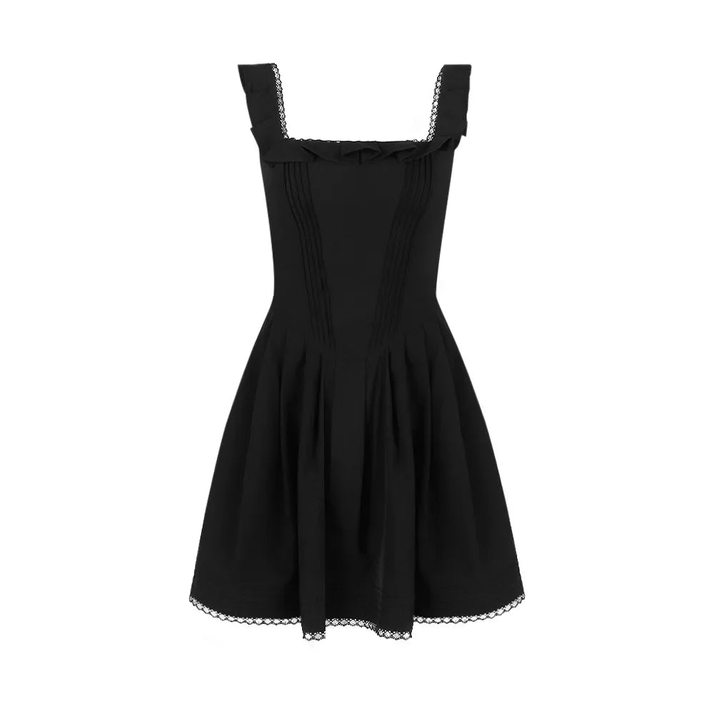 Women Black A Line Dress Lovely Elegant Square Neck Holiday Party Dress Casual Sleeveless Summer Dress 2023