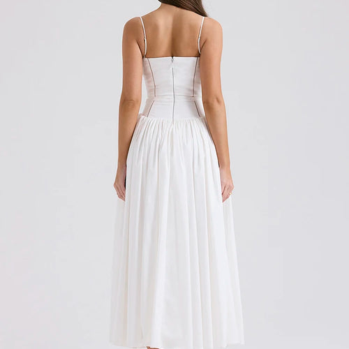 Load image into Gallery viewer, Elegant White Sundress Spaghetti Strap Backless Midi Dress For Women Fashion Sleeveless A-line Loose Long Dress New
