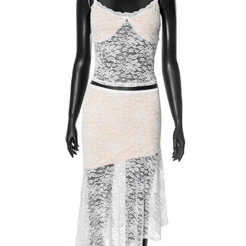 Load image into Gallery viewer, Lace Sexy Two Piece Sets Women Lace Halter Cropped Tops And Skirt Ladies Print Contrast Color Club Party 2 Piece Sets
