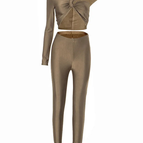 Load image into Gallery viewer, Sexy Single Sleeve Backless Tight Pants Two-piece Set For Women Spring 2025 Slim Hollow High Waisted Female Casual Set
