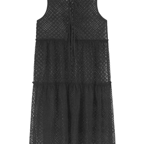 Load image into Gallery viewer, Women Black Mesh Bandage Perspective Elegant Vest Dress New Round Neck Sleeveless Fashion Spring Summer  2025  1DJ0918
