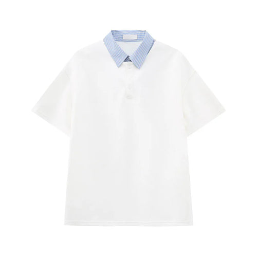 Load image into Gallery viewer, Men's Short Sleeve T-shirts Korean Simple Splicing Lapel Fake Two-piece Fashion Loose Male Clothing Pullover Top 9W1584
