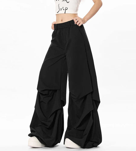 Men's Causal Pants New Pleated Straight Wide Leg Solid Color Trendy Elasitic Waist Stylish Male Loose Bottoms 9W1920