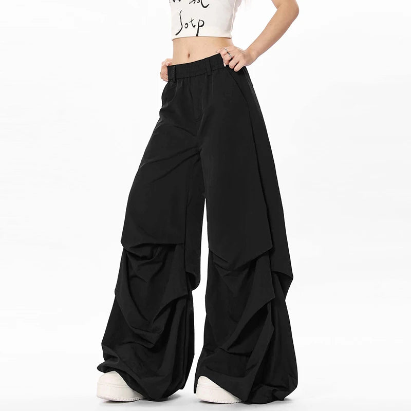 Men's Causal Pants New Pleated Straight Wide Leg Solid Color Trendy Elasitic Waist Stylish Male Loose Bottoms 9W1920