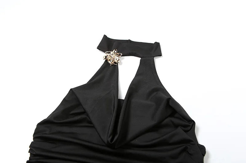 Sexy Sleeveless Skirt Two Pieces Sets For Women Metal Buckle Backless Tops And Thigh Split Long Skirt Two Pieces Sets