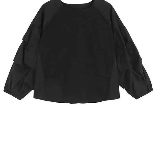 Load image into Gallery viewer, Women Green  Color-block Big Size T-shirt New Round Neck Long Lantern Sleeve Fashion Tide Spring Autumn 2025 1DH6792
