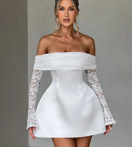 Off-shoulder Long Sleeve Sexy Mini Dress For Women Robe Strapless Backless High Waist A-line Elegant Club Party Dress