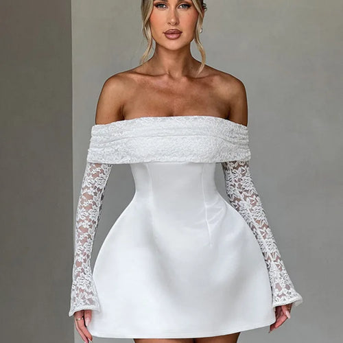 Load image into Gallery viewer, Off-shoulder Long Sleeve Sexy Mini Dress For Women Robe Strapless Backless High Waist A-line Elegant Club Party Dress
