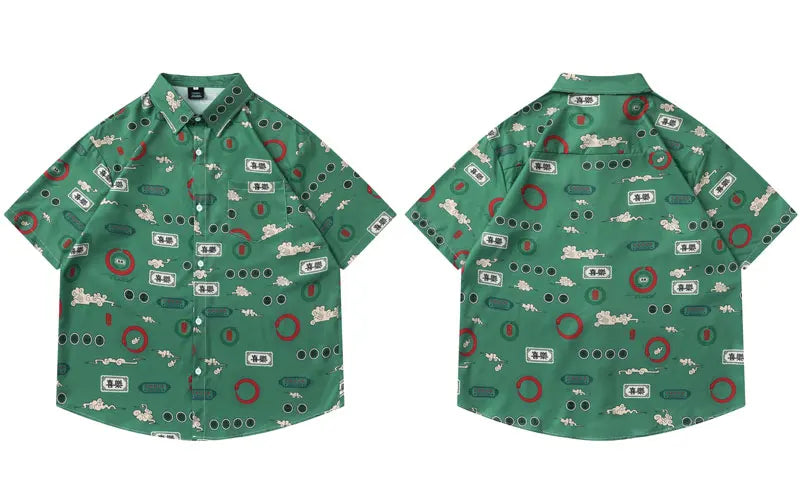 Vintage Hawaiian Shirts Retro Graphic Printed Button Up Summer Beach Blouse Men Harajuku Hip Hop Casual Short Sleeve Baggy Tops