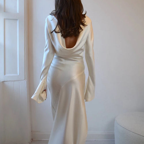 Load image into Gallery viewer, Elegant Christmas Evening Dress Women Long Sleeve Dress Bodycon Max Female Vestidos High Grade Satin Party Club Clothing
