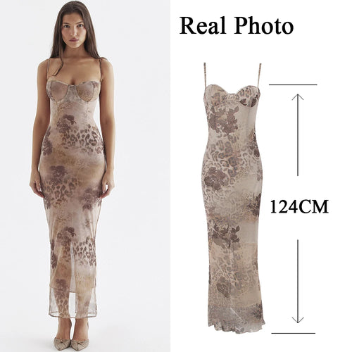 Load image into Gallery viewer, Sexy Elegant Spaghetti Strap Floral Print Maxi Dress Lace Up Bodycon Prom Party Dresses Backless Women Formal Dress
