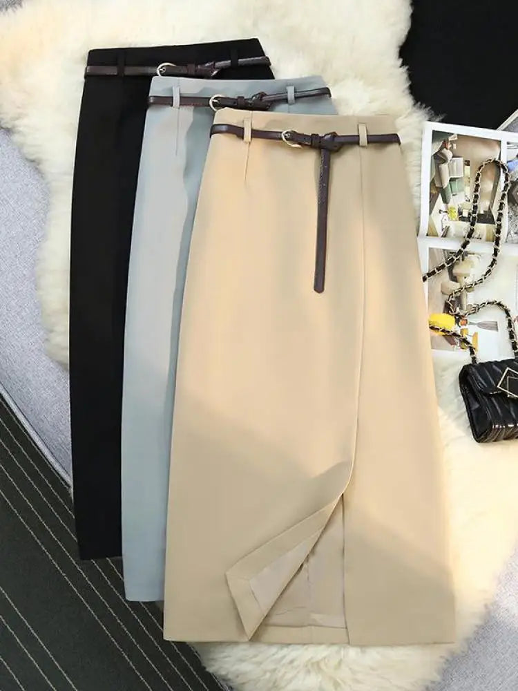 Black Blue Elegant Temperament High Waist Long Skirt Women Summer Khaki Club Party Slim Split Skirts Streetwear 2024 Fashion New