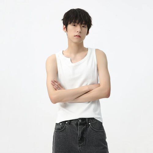 Load image into Gallery viewer, Men&#39;s Sleeveless Bottom Tank Top Simple Solid Color Irregular Neckline Trend Fashion Loose Casual Male Vest 9C5622
