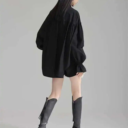 Load image into Gallery viewer, Women White Big Size Bow Elegant Long Blouse New Lapel Long Flare Sleeve Shirt Fashion Tide Spring Autumn 2025 1DH4000
