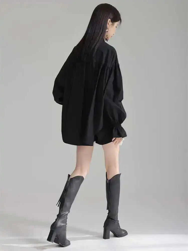 Women White Big Size Bow Elegant Long Blouse New Lapel Long Flare Sleeve Shirt Fashion Tide Spring Autumn 2025 1DH4000