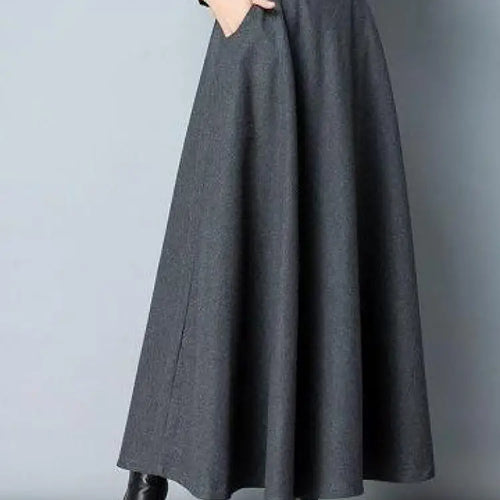 Load image into Gallery viewer, Autumn Winter Black Gray Large Size Woolen Long Skirt Women Fashion Korean Ladies Red High Waist Festival Pleated A-line Skirts
