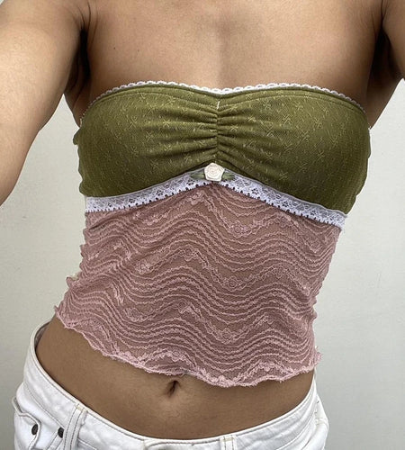 Fairy Grunge Lace Trim Strapless Tube Top Women Sheer Mesh Bandeau 2000s Going Out Tees y2k Clothing Sweet Streetwear