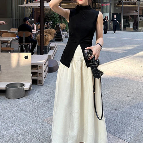 Load image into Gallery viewer, Harajuku Half Height Split Tee Shirts Women Y2k Aesthetic Solid Vintage Sleeveless T-Shirt Streetwear Casual Grunge Crop Tops
