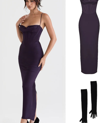 Green Maxi Bodycon Dress Sexy Celebrity Event Prom Night Party Dresses Satin V Neck Spaghetti Strap Women Dresses 2022 Summer