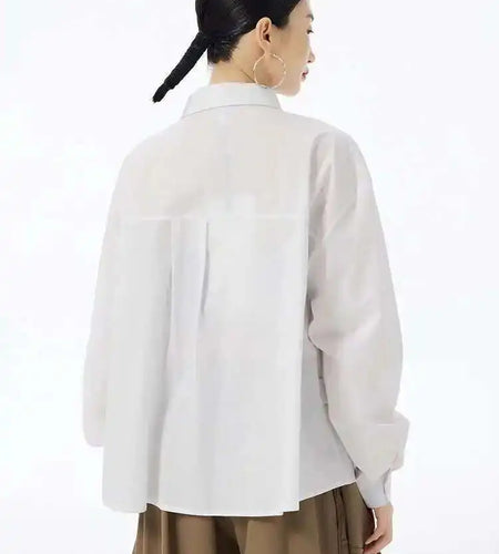 Women White False Pocket Big Size Casual Blouse New Lapel Long Sleeve Shirt Fashion Tide Spring Autumn 2025 1DH6683