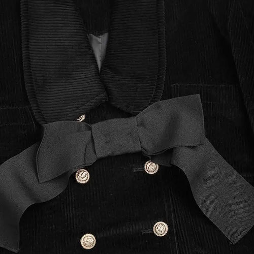 Load image into Gallery viewer, Loose Fit Black Corduroy Bow Big Size Jacket New Lapel Long Sleeve Women Coat Fashion Tide Spring Autumn 2025 1DF2133
