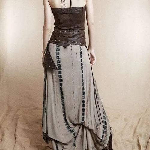 Load image into Gallery viewer, Women Brown Irregular Spliced Tie Dye Vintage Long Strapless Dress New Sleeveless Fashion Tide Spring Autumn 2025 1DH9375
