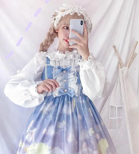 Japanese Preppy Autumn Spring Women White Shirt Collar Ruffles Femininos Blusas Cute Kawaii Sweet Lolita Girl Blouse