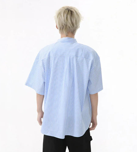 Men's Shirts Short Sleeve Design Korean Personalized Pattern Striped Turn-down Collar Stylish Male Loose Shirt 9W1594