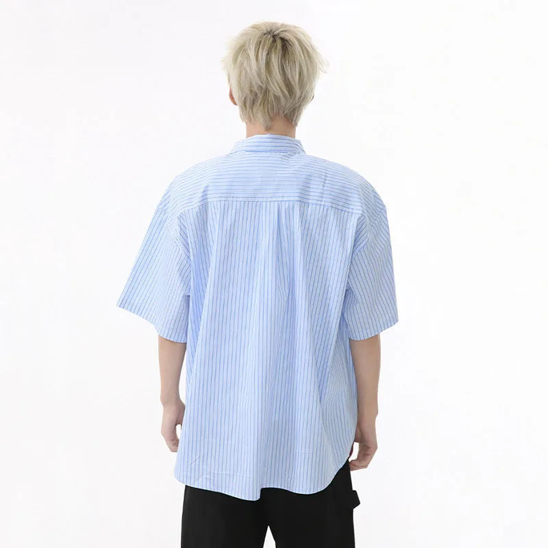 Men's Shirts Short Sleeve Design Korean Personalized Pattern Striped Turn-down Collar Stylish Male Loose Shirt 9W1594