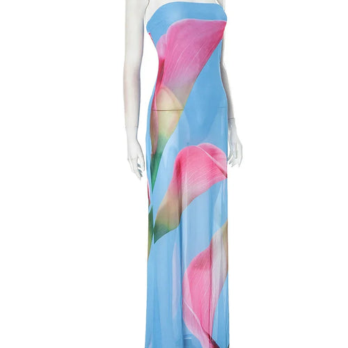 Load image into Gallery viewer, Floral Print Strapless Sexy Maxi Dress For Women Gown Patchwork Off-shoulder Backless Sleeveless Print Long Dress
