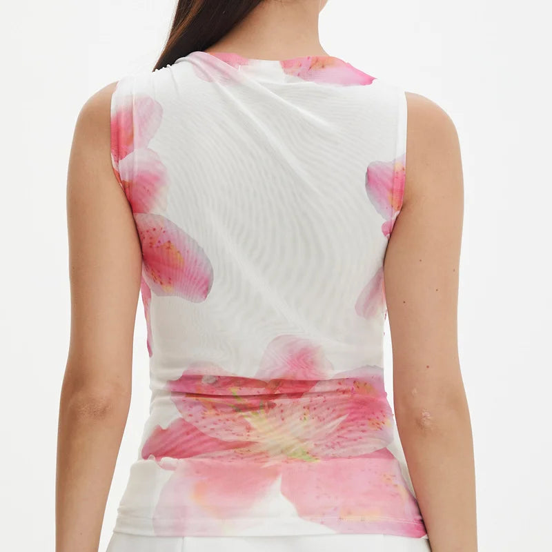y2k Tops for Women Fairycore Clothing Summer Floral/Tie Dye Print Sleeveless Mesh T Shirt 2000s Vest Fashion Streetwear