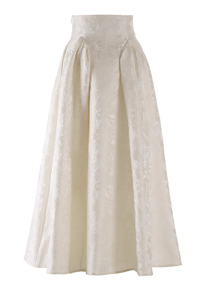 Solid Spliced Folds Skirts For Women High Waist Patchwork Zipper Vintage A Line Elegant Skirt Female Fashion