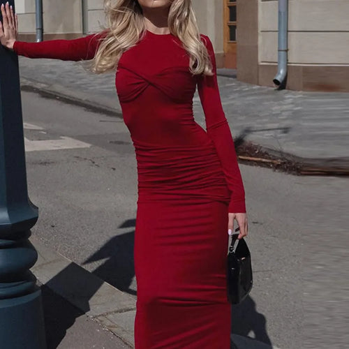 Load image into Gallery viewer, Elegant Elastic Tight Pleated Dress For Women Sexy Slim Long Sleeved Vestidos Autumn Winter New 2024 Party Evening Dress
