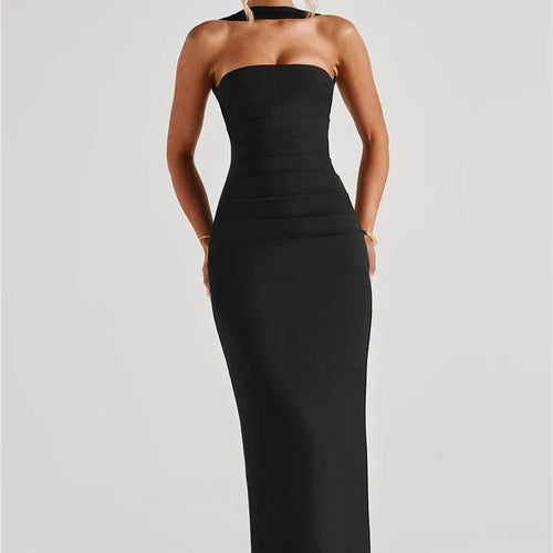 Load image into Gallery viewer, Scarf Collar Strapless Sexy Maxi Dress For Women Fashion Off-shoulder Backless Bodycon Club Party Long Dress Elegant
