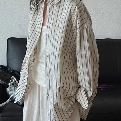 Load image into Gallery viewer, Women Apricot Striped Textured Big Size Long Blouse New Lapel Long Sleeve Shirt Fashion Tide Spring Autumn 2025  1DJ0598
