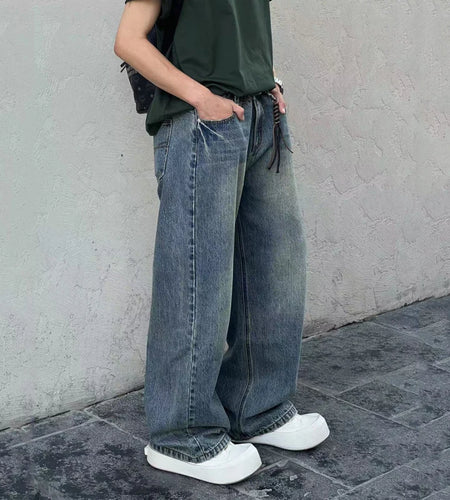 Male Jeans New Spring Trendy Straight Solid Color Wide Leg Losse Denim Pants American Style Spring Summer Tide 9W1291