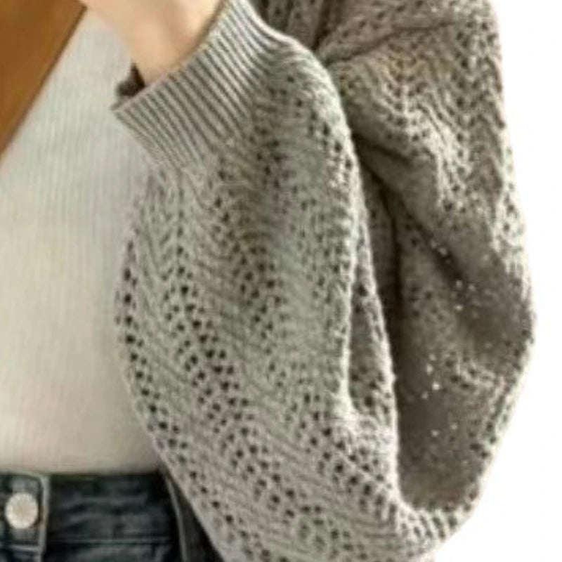 Sun Protection Y2k Aesthetic Solid Women Cardigan Hollow Out Loose Streetwear Knitted Harajuku Casual Vintage Grunge Crop Tops