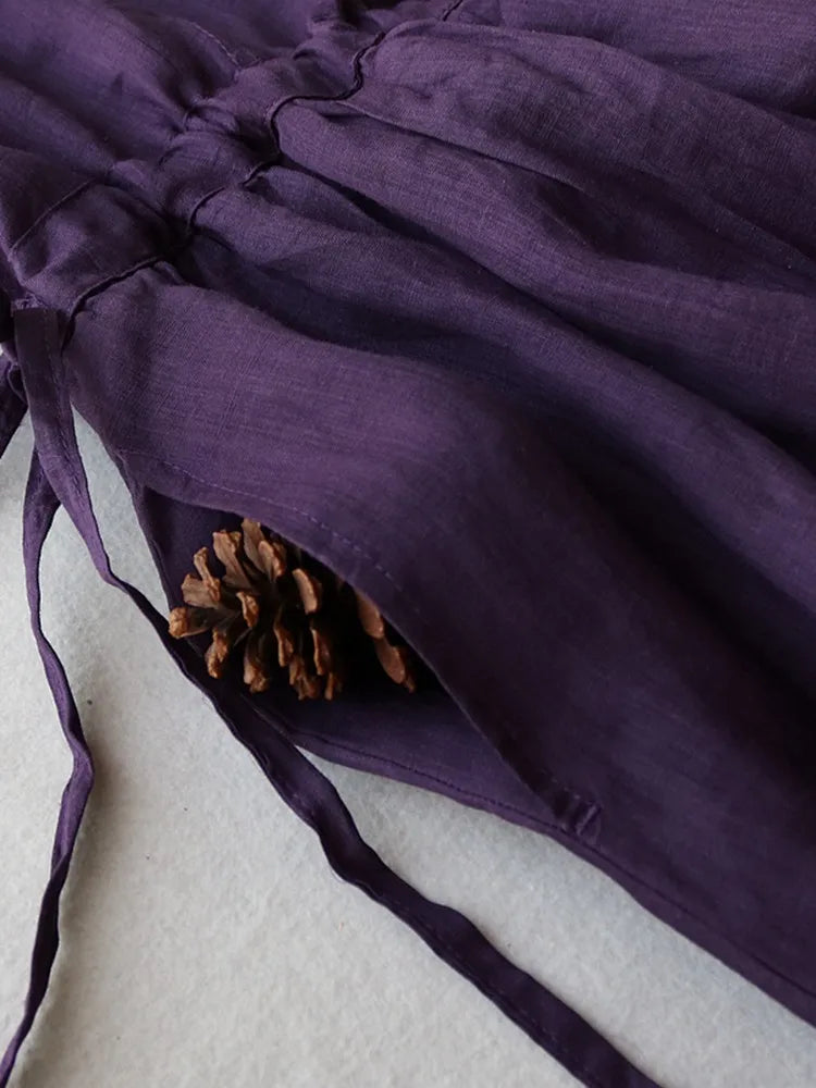 Summer Elegant Dress Women Casual Medium Long Simple Style Vintage Dresses Female Draw String Sash Loose Shirt Dress Elegant