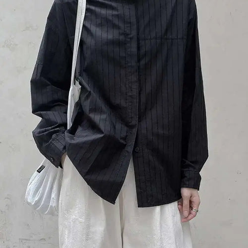 Load image into Gallery viewer, Women Black Striped Vintage Big Size Blouse New Stand Collar Long Sleeve Shirt Fashion Tide Spring Autumn 2025 1DH8363
