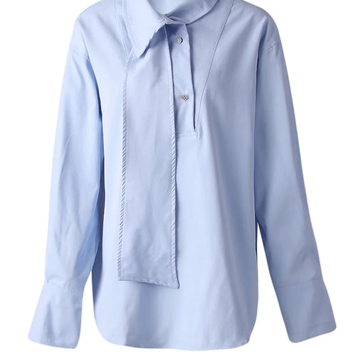 Load image into Gallery viewer, Women Blue Irregular Tie Big Size Elegant Blouse New Lapel Long Sleeve Shirt Fashion Tide Spring Autumn 2025 CPG3075
