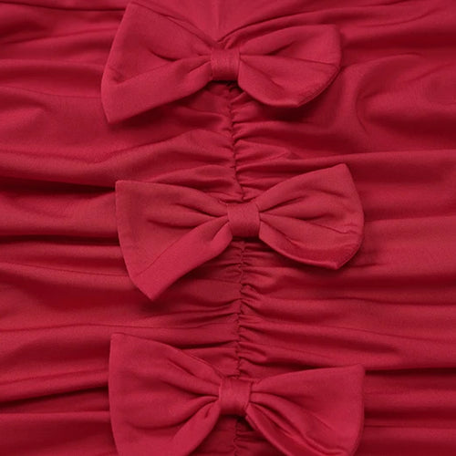 Load image into Gallery viewer, Four Bows Ruched Sexy Mini Dress For Women Fashion Solid O Neck Sleeveless Bodycon High Waist Club Dress Elegant
