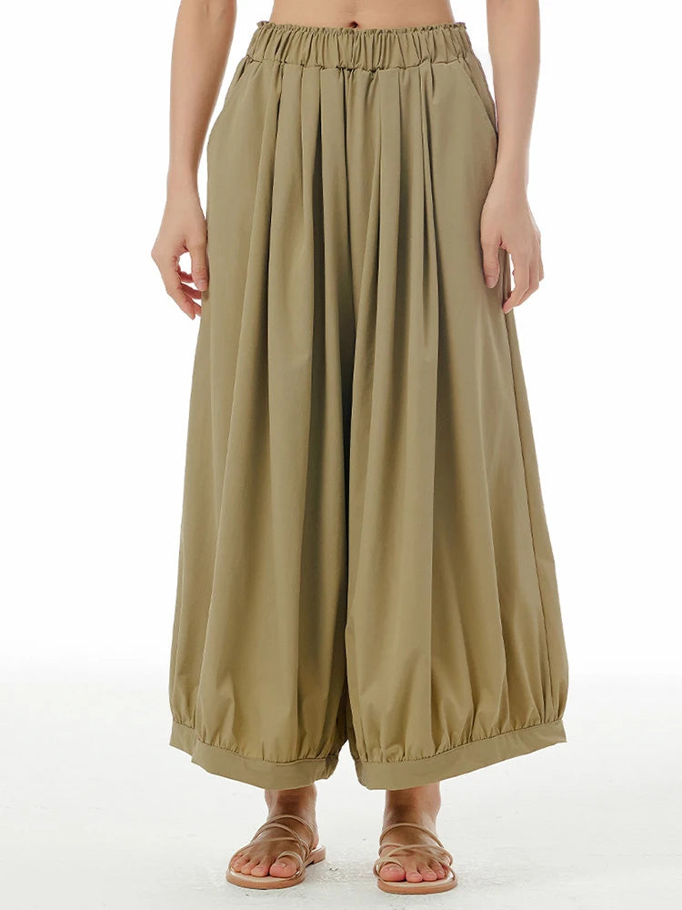 High Elastic Waist Khaki Pleated Brief Long Wide Leg Pants New Trousers Women Fashion Tide Spring Autumn 2025 1DJ0881