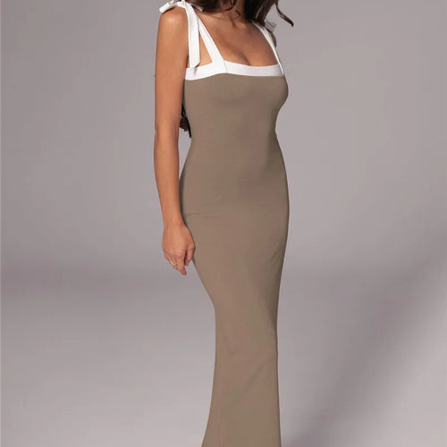 Load image into Gallery viewer, Lace-up Backless Sexy Maxi Dress Women Square Collar Patchwork Sleeveless Bodycon Club Party Sexy Long Dress Elegant
